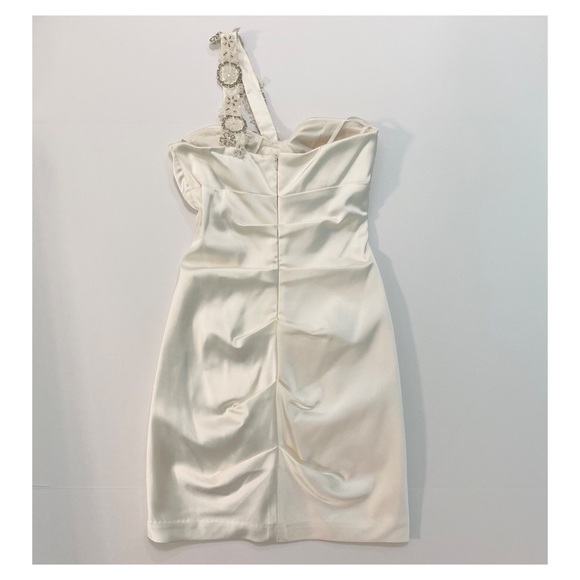 Cache Ivory Pearl Ruched Dress Satin Single Strap Beaded Bridal Engagement Sz 4 - Picture 2 of 8
